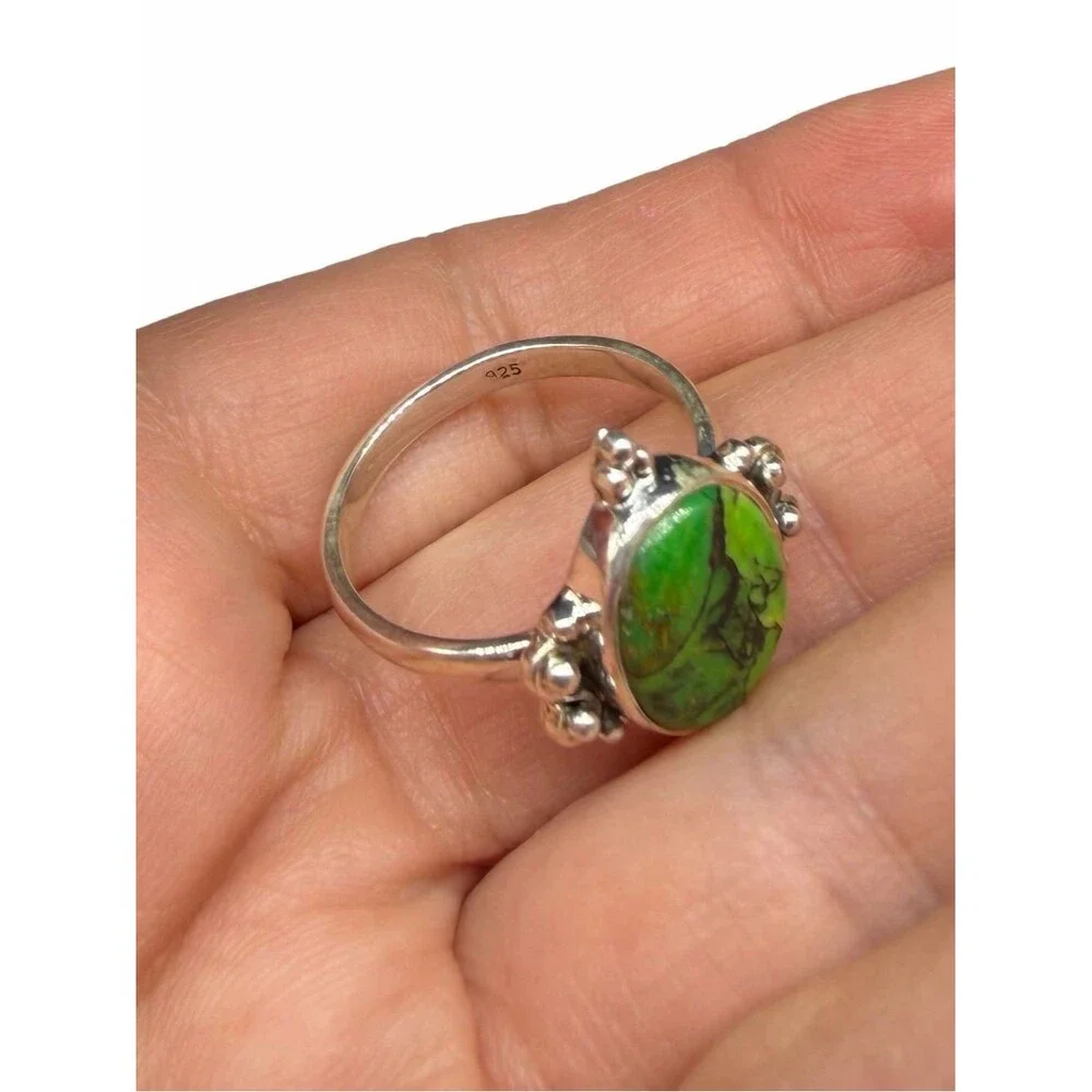 Green Matrix Turquoise Ring Size 8.5 Solid 925 Sterling Silver